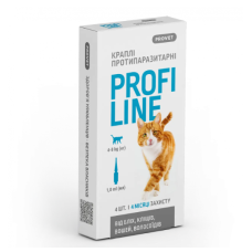 Краплі PROVET PROFILINE для котів  від 4 до 8 кг (4піп х 1мл) від бліх та кліщів