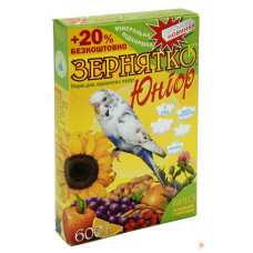 ЗЕРНЯТКО корм для папуг "Юніор" 600гр (горіх, сухофрукти + приз)